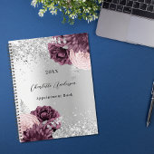 Silver burgundy florals elegant glamoureus 2023 planner