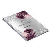 Silver burgundy florals elegant glamoureus notitieboek (Rechterzijde)
