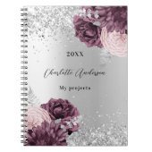 Silver burgundy florals elegant glamoureus notitieboek (Voorkant)