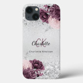 Silver burgundy florals elegant monogram Case-Mate iPhone case (Achterkant)