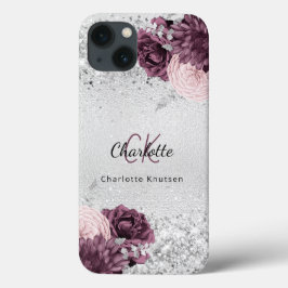Silver burgundy florals elegant monogram Case-Mate iPhone case