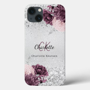 Silver burgundy florals elegant monogram Case-Mate iPhone case