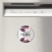 Silver burgundy florals elegant monogram magneet (Insitu (Vaatwasser))