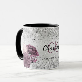 Silver burgundy florals elegant monogram mok