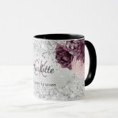 Silver burgundy florals elegant monogram mok (Voorkant rechts)