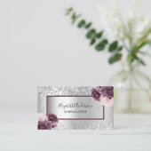 Silver burgundy florals elegant QR-code Visitekaartje (Staand voorkant)