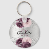 Silver burgundy florals elegant sleutelhanger (Voorkant)