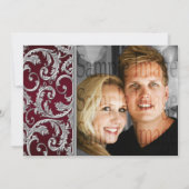 Silver Burgundy maroon floral swirl verloving Kaart (Achterkant)