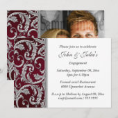 Silver Burgundy maroon floral swirl verloving Kaart (Voorkant / Achterkant)