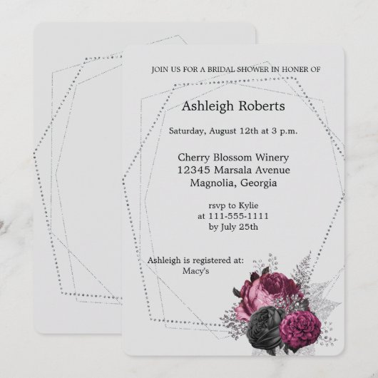 Silver Burgundy Marsala Floral Vrijgezellenfeest Kaart (Voorkant / Achterkant)