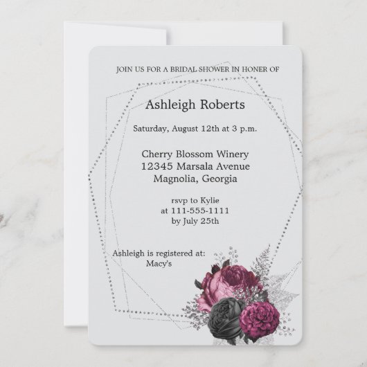 Silver Burgundy Marsala Floral Vrijgezellenfeest Kaart (Voorkant)