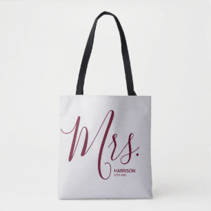 Silver & Burgundy Modern Text Specialized Mrs. Tote Bag