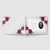 Silver Burgundy Pink Roses Botanische Funeral Foto Gastenboek (Volledig)