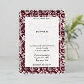 Silver Burgundy Red Floral Vrijgezellenfeest Folie Uitnodiging (Staand Voorkant)