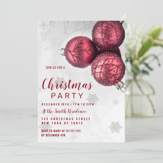 Silver burgundy red glitter kerst kaart (Staand voorkant)