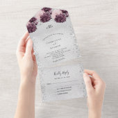 Silver burgundy roze bloemen bruiloft RSVP All In One Uitnodiging (Afscheurbaar)