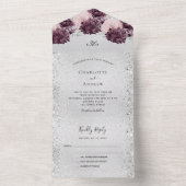 Silver burgundy roze bloemen bruiloft RSVP All In One Uitnodiging (Binnen)