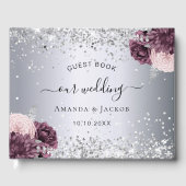 Silver burgundy roze bruiloft gastenboek (Voorkant)