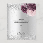 Silver burgundy roze floral budget bedankt voor je flyer (Achterkant)