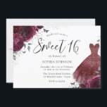 Silver Burgundy Sparkle Dress Roos Sweet 16 Kaart<br><div class="desc">Silver Burgundy Sparkle Dress Roos Sweet 16 Invitation more elegant floral Quinceanera design in onze winkel!</div>
