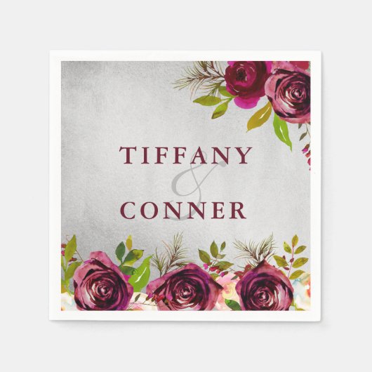 Silver Burgundy Wedding Verloving Jubileum Servetten (Voorkant)