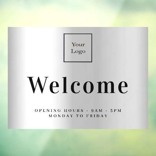 Silver business logo welkom openingstijden raamsticker (Vel 3)