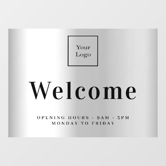 Silver business logo welkom openingstijden raamsticker (Vel)