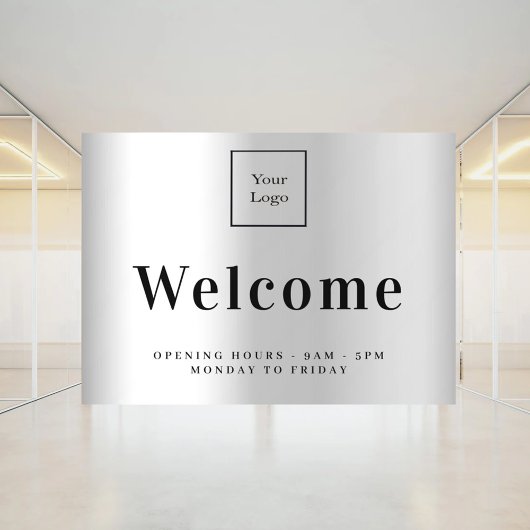 Silver business logo welkom openingstijden raamsticker