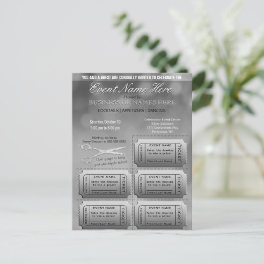 Silver Business of Corporate met Raffle Uitnodiging Briefkaart (Staand voorkant)