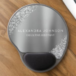 Silver Business Professional Sparkle Glitter Gel Muismat<br><div class="desc">Silver Glitter Faux Sparkle Glitter Metallic Folie Minimalist Business Mousepad (Muismat) met zwart gemerkt typografie voor het monogram. Het Girly Business-ontwerp kan worden aangepast met jouw naam. Neem contact op met de ontwerper voor aangepaste overeenkomende items.</div>