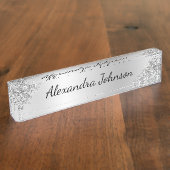 Silver Business Professional Sparkle Glitter Girly Naambordje (Zijkant)