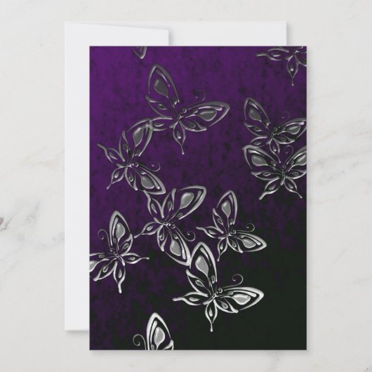 Silver Butterflies Gothic Invitation Kaart (Voorkant)