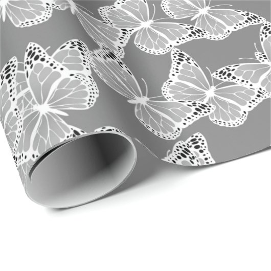Silver butterflies patroon, schattige insecten, ad cadeaupapier (Rol Hoek)