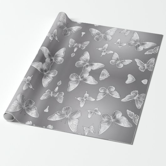 Silver Butterflies Wildlife Lovers Cadeaupapier (Uitgerold)