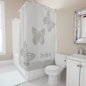 Silver Butterfly Grey Textured Douchegordijn (In situ)