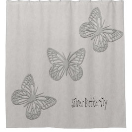 Silver Butterfly Grey Textured Douchegordijn
