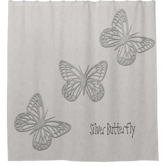 Silver Butterfly Grey Textured Douchegordijn (Voorkant)