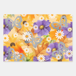 Silver Butterfly, Herfst Flowers Inpakpapier Vel