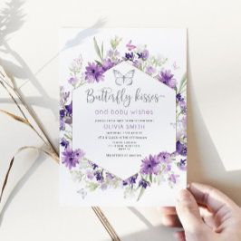 Silver Butterfly-kisses baby shower-uitnodiging Kaart