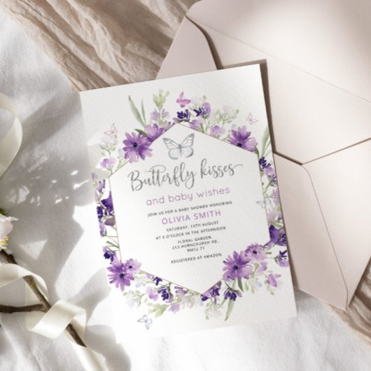 Silver Butterfly-kisses baby shower-uitnodiging Kaart
