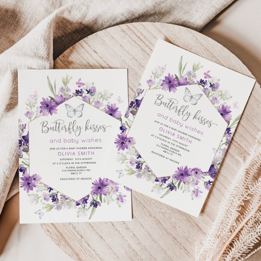 Silver Butterfly-kisses baby shower-uitnodiging Kaart