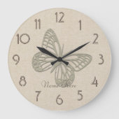  Silver Butterfly Linen Naam wandklok toevoegen (Voorkant)