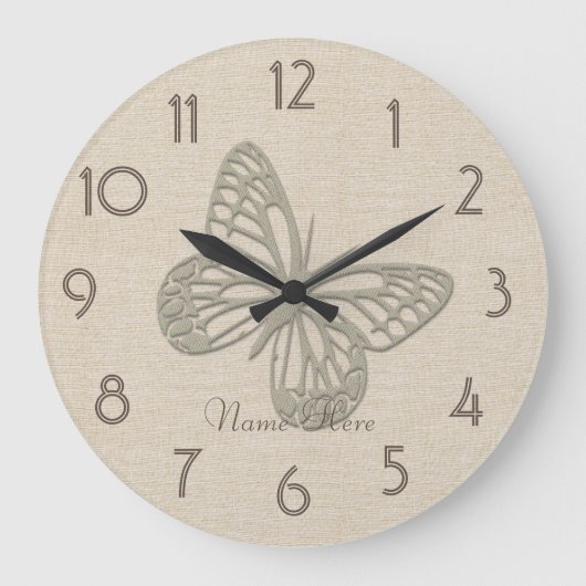  Silver Butterfly Linen Naam wandklok toevoegen (Voorkant)