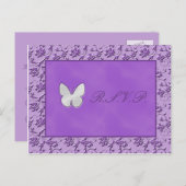 Silver Butterfly op Paarse R.S.V.P. Briefkaart (Voorkant / Achterkant)