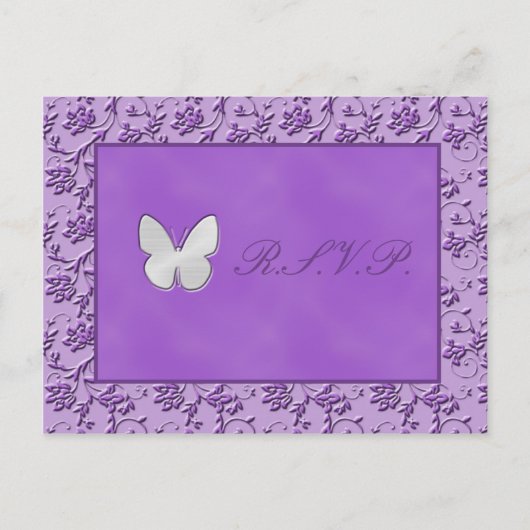 Silver Butterfly op Paarse R.S.V.P. Briefkaart (Voorkant)