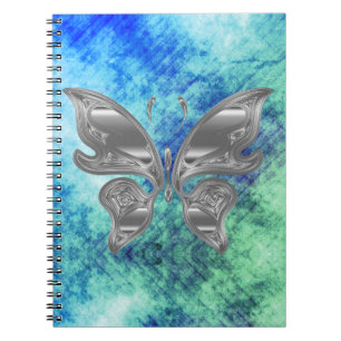 Silver Butterfly over Dreamweaver Blue Green Sky-l Notitieboek