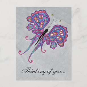 Silver Butterfly Thinking of You Briefkaart