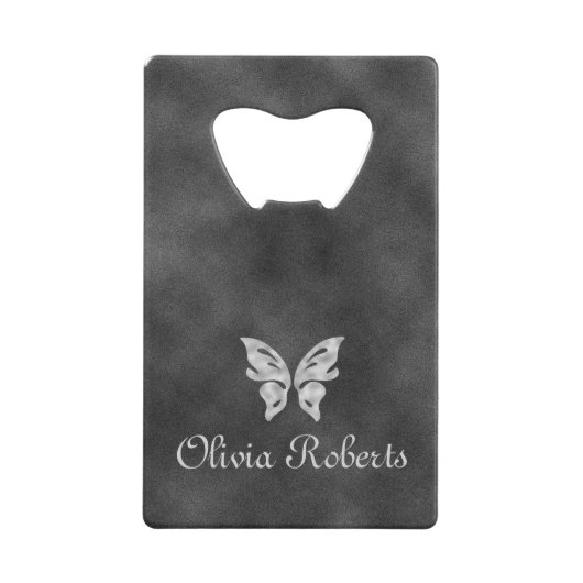 Silver Butterfly & Velvet Bottle Opener Creditkaart Flessenopener (Voorkant)