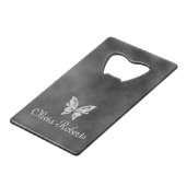 Silver Butterfly & Velvet Bottle Opener Creditkaart Flessenopener (Voorkant Gekanteld)