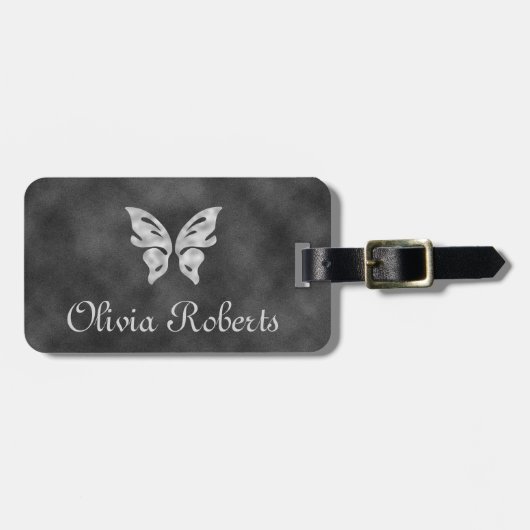 Silver Butterfly & Velvet Gepersonaliseerd Bagagel Bagagelabel (Voorkant horizontaal)